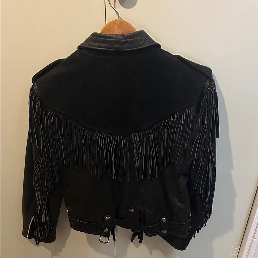 KERRS LEATHERS: Black Leather Fringe Jacket : Womans 10 - Picture 4 of 7